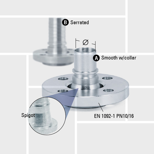 W14 Hose tail by swivel flange EN1092-1 PN10-40 EN14420-4