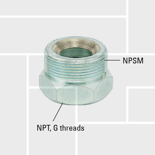 R42 Adapting female spud in Steel, brass, 304 & RPTFE
