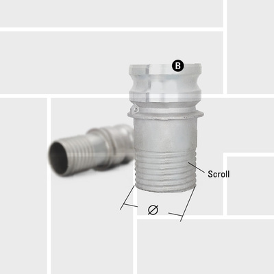 P04 Scroll tail by by quick connection, Camlock male adapter