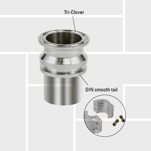 H02 Tri-clover, DIN smooth tail EN14420 316L