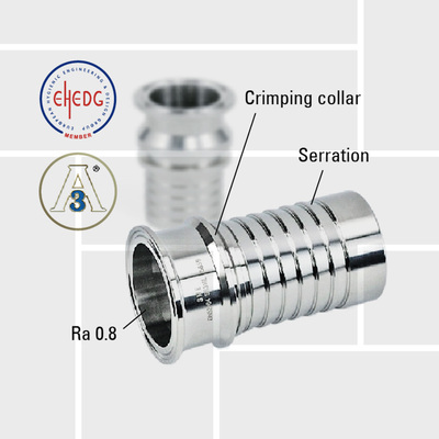 H01 Tri-Clover fitting by hose tail and crimping collar