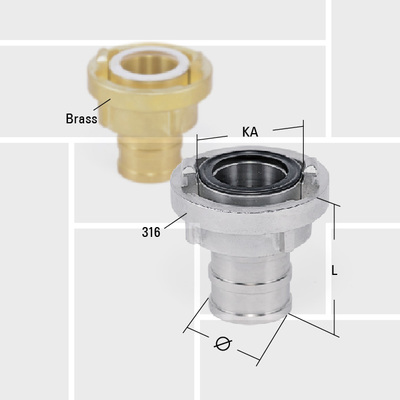 T02 Storz brass and 316 coupling by hose tail